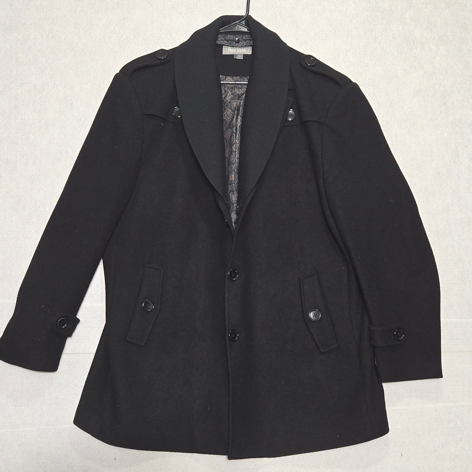 Paulo Solari Black Wool Blend Peacoat Jacket Menswear Style Xxlarge